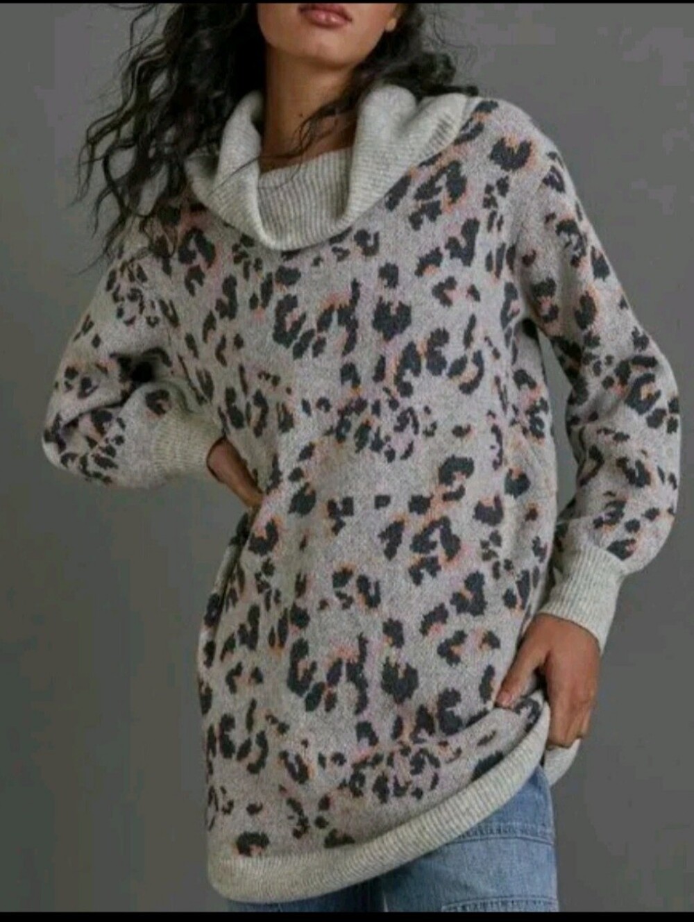 Anthropologie Emmy Cowl Neck Leopard Print Tunic Sweater